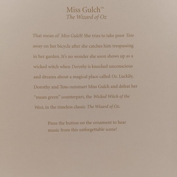 NIB HALLMARK "WIZARD OF OZ - MISS GULCH" KEEPSAKE ORNAMENT (with sound) - Picture 5 of 6